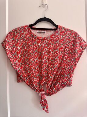 Zara Floral Tie Front Crop Top size S